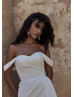 Off Shoulder Ivory Chiffon Slit Minimalist Wedding Dress